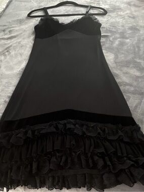 Rinascimento Black Ruffle-Trim Midi Slip Dress